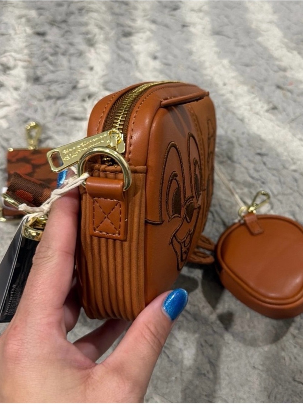Loungefly Brown Chip 'n Dale Embossed Crossbody Bag with Patterned Strap - Picture 5 of 6